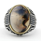 New Authentic Silver Antique Blue Zircon Agate Ring - Rings Universe