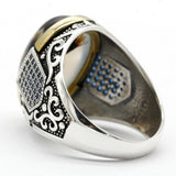 New Authentic Silver Antique Blue Zircon Agate Ring - Rings Universe