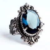 Vintage Silver Big Oval Shaped Sapphire Gemstone Rings - Rings Universe
