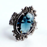 Vintage Silver Big Oval Shaped Sapphire Gemstone Rings