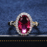 Gorgeous Oval Red CZ Two Tone Design Ring - ringsuniverse