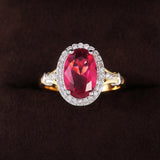 Gorgeous Oval Red CZ Two Tone Design Ring - ringsuniverse