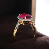 Gorgeous Oval Red CZ Two Tone Design Ring - ringsuniverse