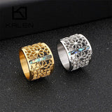 New Stainless Steel Hollow Branch Flower Gold Color Ring - Rings Universe