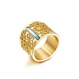 New Stainless Steel Hollow Branch Flower Gold Color Ring - Rings Universe