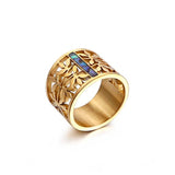 New Stainless Steel Hollow Branch Flower Gold Color Ring - Rings Universe