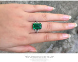 2021 New Silver AAA CZ Green Rectangle  Ring - ringsuniverse