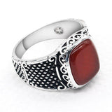 Vintage Handmade Natural Red Agate Square Signet Ring - ringsuniverse