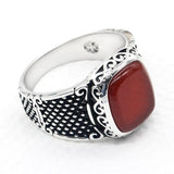 Vintage Handmade Natural Red Agate Square Signet Ring - ringsuniverse