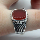 Vintage Handmade Natural Red Agate Square Signet Ring - ringsuniverse