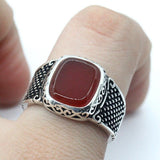 Vintage Handmade Natural Red Agate Square Signet Ring - ringsuniverse