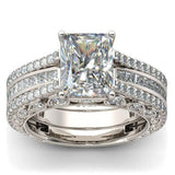 New Arrival Luxury Princess Cut Silver Ring Set