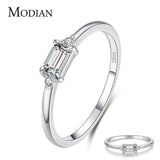 Minimalism Silver Sparkling Emerald Cut Cz Diamond Finger Ring - Rings Universe
