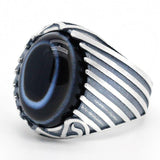 Silver Eyes Natural Agate stone Antique Lucky ring