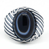 Silver Eyes Natural Agate stone Antique Lucky ring - Rings Universe