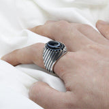 Silver Eyes Natural Agate stone Antique Lucky ring - Rings Universe