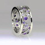 Hollow Out Big Small Blue White Alternate Stones New Design Ring - ringsuniverse