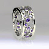 Hollow Out Big Small Blue White Alternate Stones New Design Ring - ringsuniverse