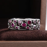 Hollow Out Big Small Blue White Alternate Stones New Design Ring - ringsuniverse