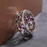 Hollow Out Big Small Blue White Alternate Stones New Design Ring - ringsuniverse