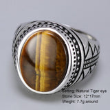 Genuine Silver Natural Tiger Eye Stones Ring - ringsuniverse