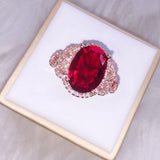 Vintage Big Oval Lab Created Ruby Gemstone Silver Ring - Rings Universe