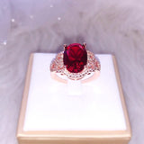Vintage Big Oval Lab Created Ruby Gemstone Silver Ring - Rings Universe
