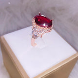 Vintage Big Oval Lab Created Ruby Gemstone Silver Ring - Rings Universe