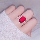 Vintage Big Oval Lab Created Ruby Gemstone Silver Ring - Rings Universe