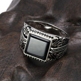 Silver Flower Engraved Black Green Red Natural Onyx Ring - ringsuniverse