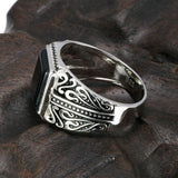 Silver Flower Engraved Black Green Red Natural Onyx Ring - ringsuniverse