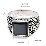 Silver Flower Engraved Black Green Red Natural Onyx Ring - ringsuniverse