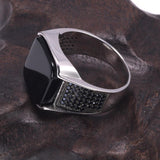 Silver Square Black Agate Natural Stone Ring - ringsuniverse