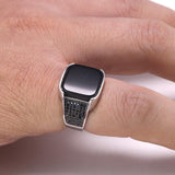 Silver Square Black Agate Natural Stone Ring - ringsuniverse
