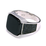 Silver Square Black Agate Natural Stone Ring - ringsuniverse