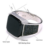 Silver Square Black Agate Natural Stone Ring - ringsuniverse