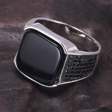 Silver Square Black Agate Natural Stone Ring - ringsuniverse