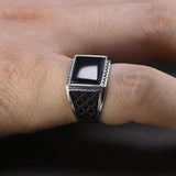 Solid Silver Black Onyx Natural Stone Vintage Ring - ringsuniverse
