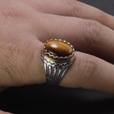 Silver Retro Luxury Big Tiger Eye and Agate Rings - ringsuniverse
