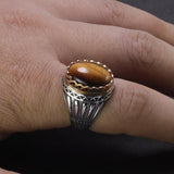 Silver Retro Luxury Big Tiger Eye and Agate Rings - ringsuniverse