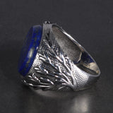 Solid Silver Natural Lapis Lazuli Tree Branches Engraved Ring - ringsuniverse