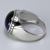 Real Silver Oval Shape Blue Tiger Eyes Ring - ringsuniverse