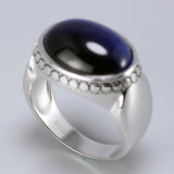 Real Silver Oval Shape Blue Tiger Eyes Ring - ringsuniverse