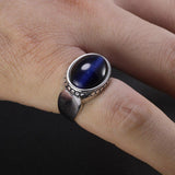 Real Silver Oval Shape Blue Tiger Eyes Ring - ringsuniverse
