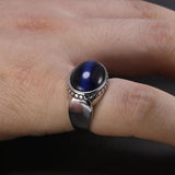 Real Silver Oval Shape Blue Tiger Eyes Ring - ringsuniverse