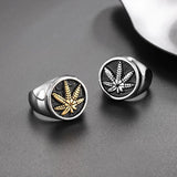 Stainless Steel Cannabis Leaf Signet Ring - ringsuniverse