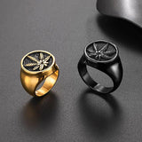 Stainless Steel Cannabis Leaf Signet Ring - ringsuniverse