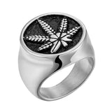 Stainless Steel Cannabis Leaf Signet Ring - ringsuniverse