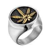 Stainless Steel Cannabis Leaf Signet Ring - ringsuniverse