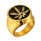 Stainless Steel Cannabis Leaf Signet Ring - ringsuniverse
